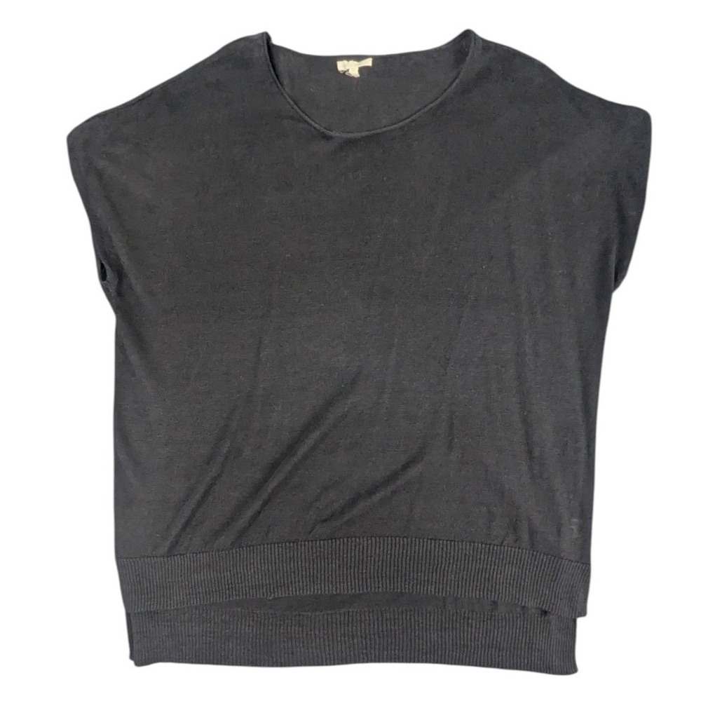 Eileen Fisher XL Black 100% Linen Short Sleeve Sweater Top Quiet Luxury Boxy